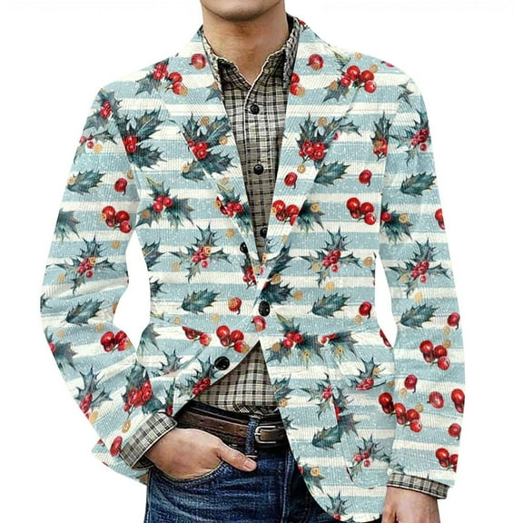 yuCgh Men's Festive Corduroy Suit Jacket with Warm Pockets and Ugly Christmas Print, Cardigan for Men, Cozy and Cheerful,Pink M