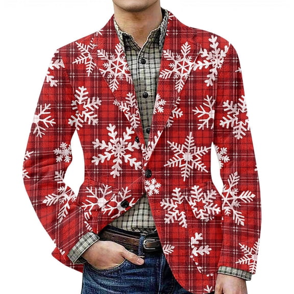 yuCgh Men's Festive Corduroy Suit Jacket with Warm Pockets and Ugly Christmas Print, Cardigan for Men, Cozy and Cheerful,Red L