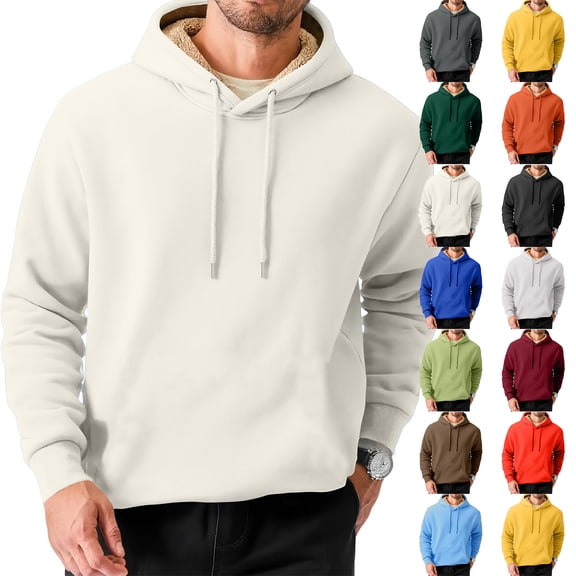 yuCgh Men's Fleece Lined Hooded Sweatshirt, Versatile Casual Pullover with Thickened Fleece, Warm Comfort Top for Fall and Winter Everyday Wear,Dark Gray M