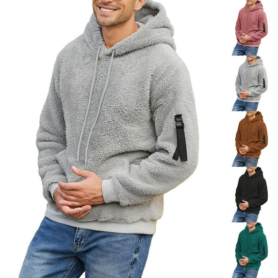 yuCgh Men's Fuzzy Fleece Hoodie, Oversized Cozy Warm Hooded Sweatshirt with Pocket, Winter Outerwear Pullover for Cold Weather Comfort and Style,Camel 2XL