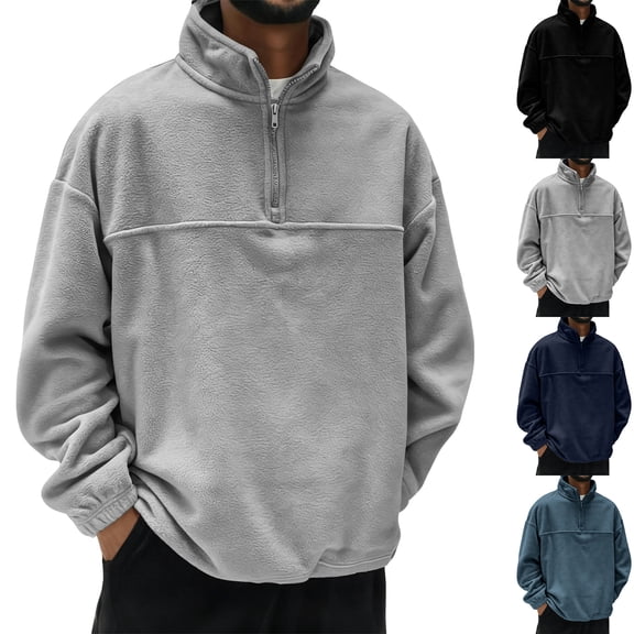 yuCgh Men's Half Zip Fleece Pullover Sweatshirt, Midweight Mock Neck Workout Top, Soft Brushed Interior for Warmth and Comfort During Exercise,Black XL