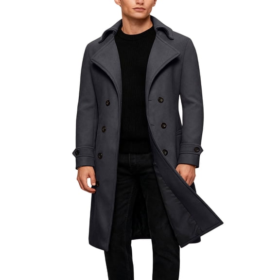 yuCgh Men's Leisure Slim Fit Double-Buckle Wool Long Windbreaker Coat, Stylish Trench for Fall and Winter, Windproof and Warm,Dark Gray 3XL