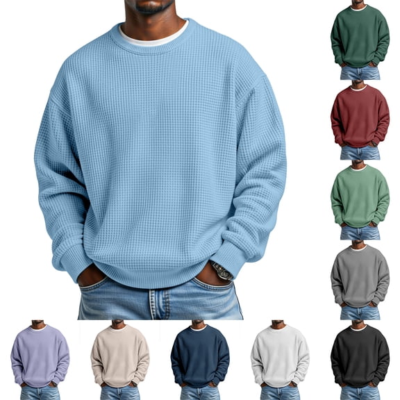 yuCgh Men's Long Sleeve Crewneck Sweatshirt, Casual Pullover with Soft Fabric, Unisex Running Tracksuit Style Top for Sports and Everyday Comfort,Black L