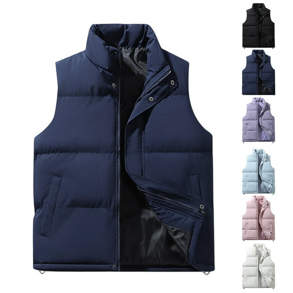 yuCgh Men's Outdoor Vest Jacket, Thickened Warm Stand Collar Sleeveless Coat, Unisex Zip Vest for Fall Winter Hiking, Camping & Casual Wear,White,L