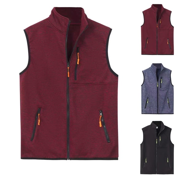 yuCgh Men's Packable Puffer Vest, Lightweight Stand Collar Sleeveless Jacket, Windproof Warm Layer for Outdoor Sports & Casual Layering,Red,L