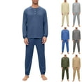 thumbnail image 1 of yuCgh Men's Pajama Set with Long Sleeve and Long Pants, Two-Piece Henley Collar Design for Comfortable Sleepwear, Breathable and Soft for Nighttime Lounge,Camel 3XL, 1 of 9