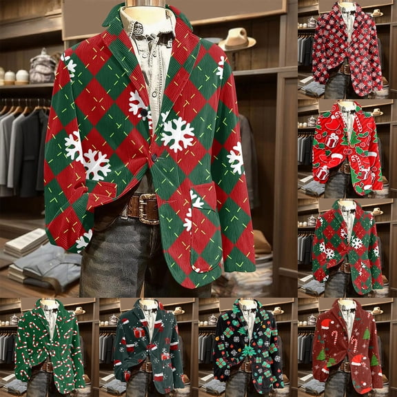 yuCgh Men's Printed Corduroy Blazer Jacket, Casual Suit Style Cardigan with Warm Pockets, Lightweight Fall Outerwear for Business Casual Looks,Hot Pink,L