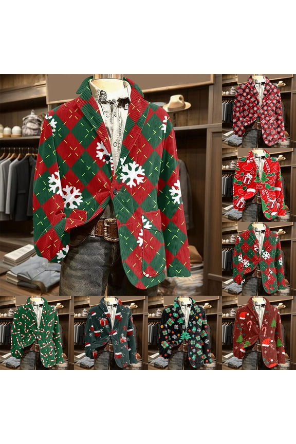 Men's Printed Corduroy Blazer Jacket, Casual Suit Style Cardigan with Warm Pockets, Lightweight Fall Outerwear for Business Casual Looks,Wine,M