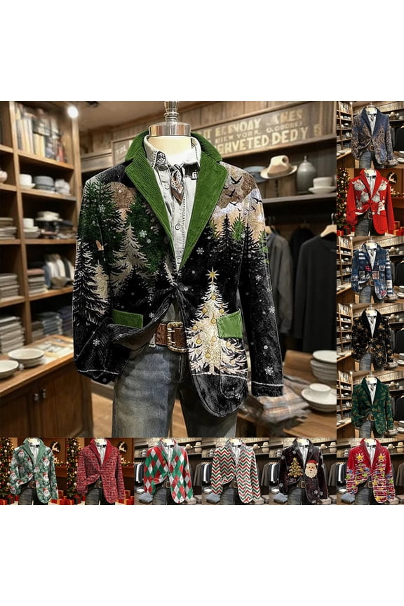 Men's Printed Corduroy Casual Jacket, Warm Pocket Blazer Cardigan, Lightweight Fall Winter Suit Style for Business Casual & Daily Wear,Red,L