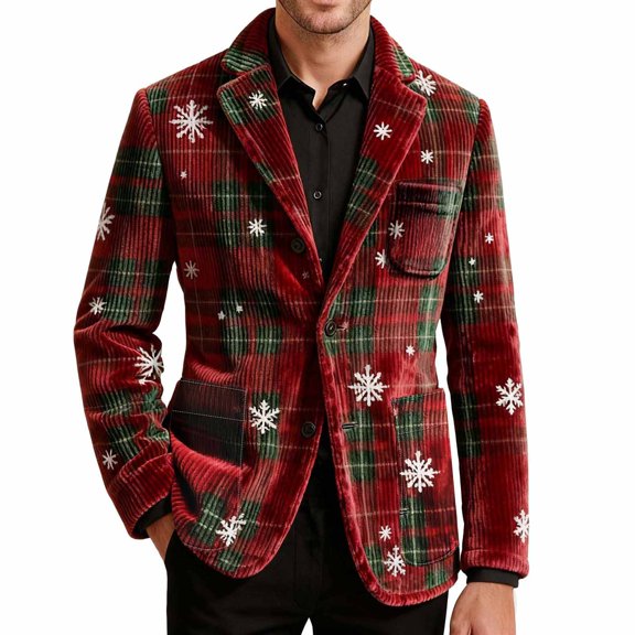 yuCgh Men's Printed Corduroy Suit Jacket with Warm Pockets and Cardigan Design, Casual Wear for Men, Suitable for Various Occasions,Green 2XL