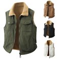 thumbnail image 1 of yuCgh Men's Reversible Fleece Vest, Double Sided Lambskin Collar Waistcoat, Color Contrast Zip Up Jacket for Warm Layering & Casual Style,Army Green,L, 1 of 9