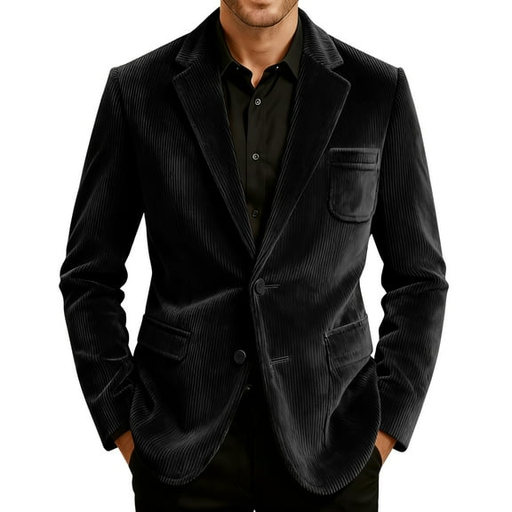 yuCgh Men's Solid Color Corduroy Casual Suit Jacket with Warm Pockets, Cardigan Style for Men, Soft and Warm for Cool Days,Black L