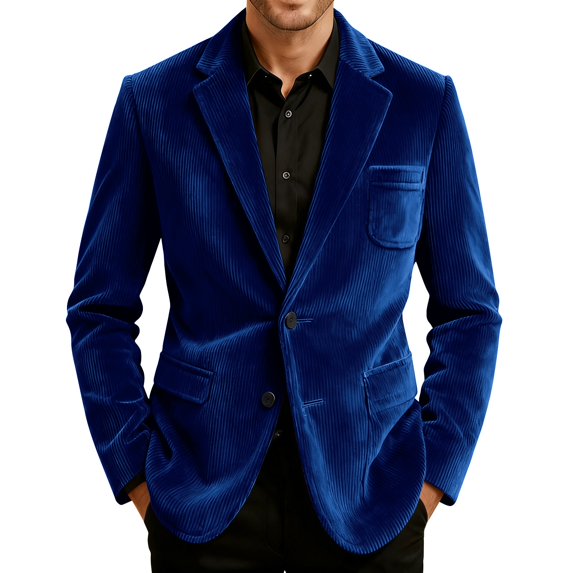 yuCgh Men's Solid Color Corduroy Casual Suit Jacket with Warm Pockets, Cardigan Style for Men, Soft and Warm for Cool Days,Blue 3XL