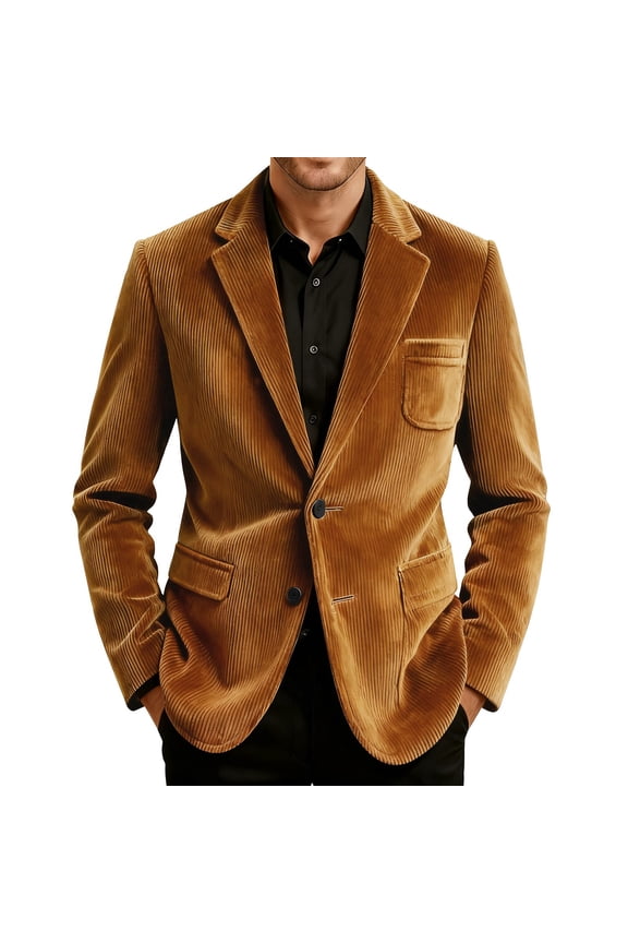 Men's Solid Color Corduroy Casual Suit Jacket with Warm Pockets, Cardigan Style for Men, Soft and Warm for Cool Days,Brown XL