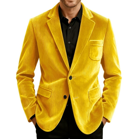 yuCgh Men's Solid Color Corduroy Casual Suit Jacket with Warm Pockets, Cardigan Style for Men, Soft and Warm for Cool Days,Yellow L