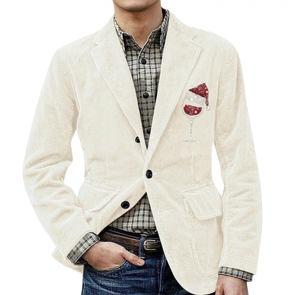 yuCgh Men's Solid Color Corduroy Suit Jacket with Warm Pockets and Minimalist Print, Cardigan for Casual Occasions, Easy Care Fabric,White M