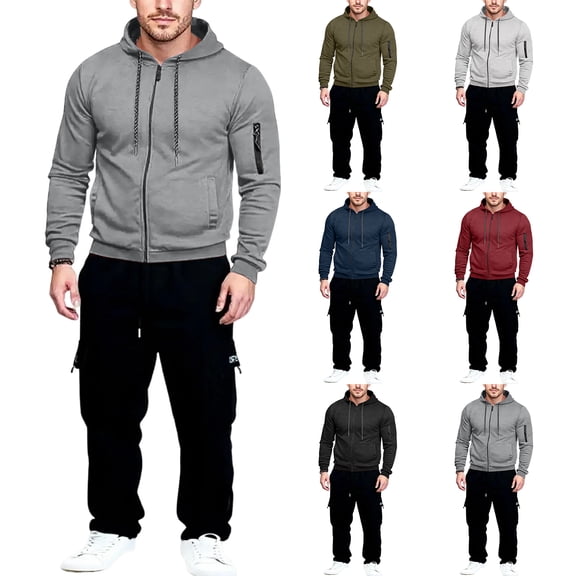 yuCgh Men's Solid Color Drawstring Waist Sweatshirt and Joggers Set, Minimalist Two-Piece Athletic Wear for Men in Casual and Sports Use,Army Green L