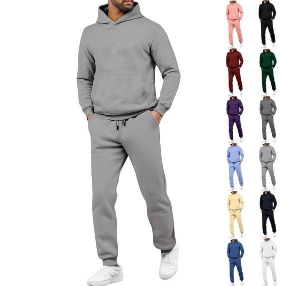 yuCgh Men's Two-Piece Hoodie Sweatshirt and Jogging Pants Tracksuit Set for Casual Sports and Athletic Wear, Comfortable Lounge Outfit for Outdoor Activities and Everyday Use,Light Gray S