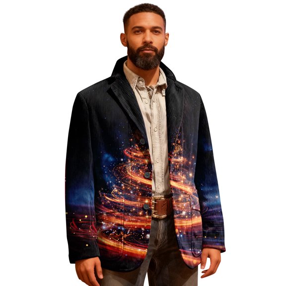 yuCgh Men's Ugly Christmas Corduroy Suit Jacket with Warm Pockets, Cardigan for Casual Holiday Fashion, Fun Print for Celebrations,Navy M