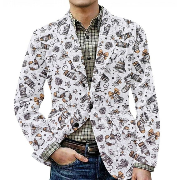 yuCgh Men's Ugly Christmas Corduroy Suit Jacket with Warm Pockets, Cardigan for Casual Holiday Wear, Festive Design for Parties,Dark Green 2XL