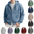 thumbnail image 1 of yuCgh Men's Waffle Knit Hoodie Coat, Double Zipper Front Closure, Casual Pullover Jacket with Hood for Fall Winter Layering & Street Style,Dark Blue,XL, 1 of 5
