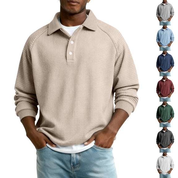 yuCgh Men's Waffle Knit Raglan Sleeve Pullover, Solid Color Long Sleeve Stand Collar Casual Shirt for Men, Lightweight Comfort Loose Fit Top,Wine 3XL