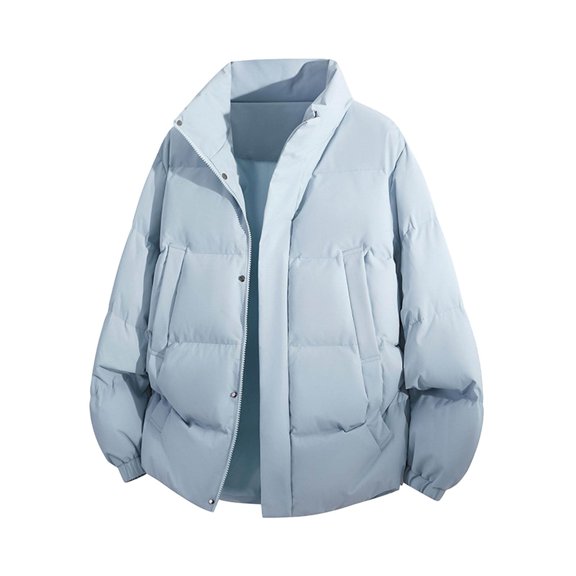 yuCgh Men's and Women's Casual Solid-color Stand-up Collar Loose Fit Thick Cotton Jacket with Large Pockets, Warm and Comfortable for Outdoor Activities and Daily Use,Light Blue XL