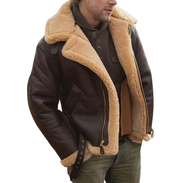 yuCgh Men's Workwear Jacket, Solid Color Fleece Lined Long Coat, Button and Zipper Front with Pockets, Casual Outdoor Jacket for Daily Use,Brown,L
