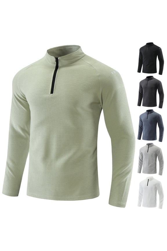 Men's and Women's Quick Dry Half Zip Stand Collar Top, Fitness Outdoor Base Layer, Stretchy Silk Cotton Long Sleeve for Sports,Black L
