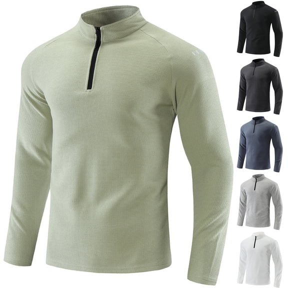 yuCgh Men's and Women's Quick Dry Half Zip Stand Collar Top, Fitness Outdoor Base Layer, Stretchy Silk Cotton Long Sleeve for Sports,Black L