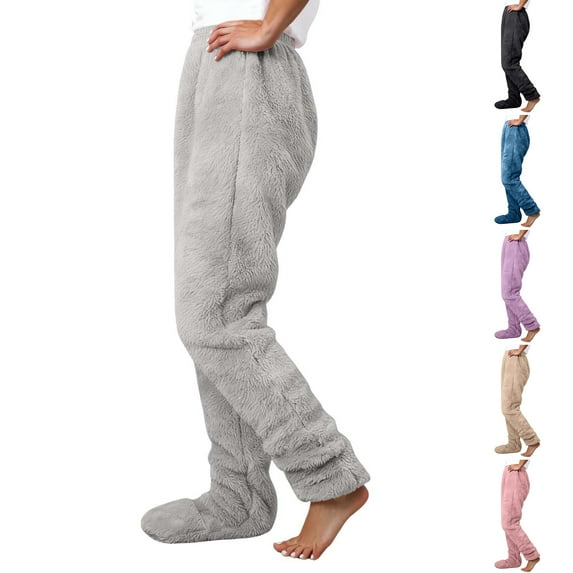 yuCgh Men's and Women's Same Style Plush Thick Stockings, Footed Warm Sleepwear Pants with Elastic Waist,Blue XL