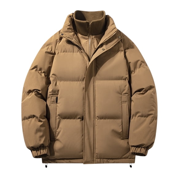 yuCgh Unisex Oversized Cotton Jacket with Faux Two-Piece Lined Patchwork Design, Cotton Coat for Fashionable Layering,Brown 3XL