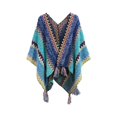 thumbnail image 1 of yuCgh Women's Ethnic Retro Sassel Head Cape, Thick Color Striped Shawl Scarf, Winter Warm Cape Scarf, Bohemian Fashion Scarf, Oversized Knitted Scarf,Blue, 1 of 3