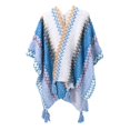 thumbnail image 1 of yuCgh Women's Ethnic Retro Sassel Head Cape, Thick Color Striped Shawl Scarf, Winter Warm Cape Scarf, Bohemian Fashion Scarf, Oversized Knitted Scarf,Dark Blue, 1 of 3
