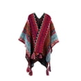 thumbnail image 1 of yuCgh Women's Ethnic Retro Sassel Head Cape, Thick Color Striped Shawl Scarf, Winter Warm Cape Scarf, Bohemian Fashion Scarf, Oversized Knitted Scarf,Purple, 1 of 3