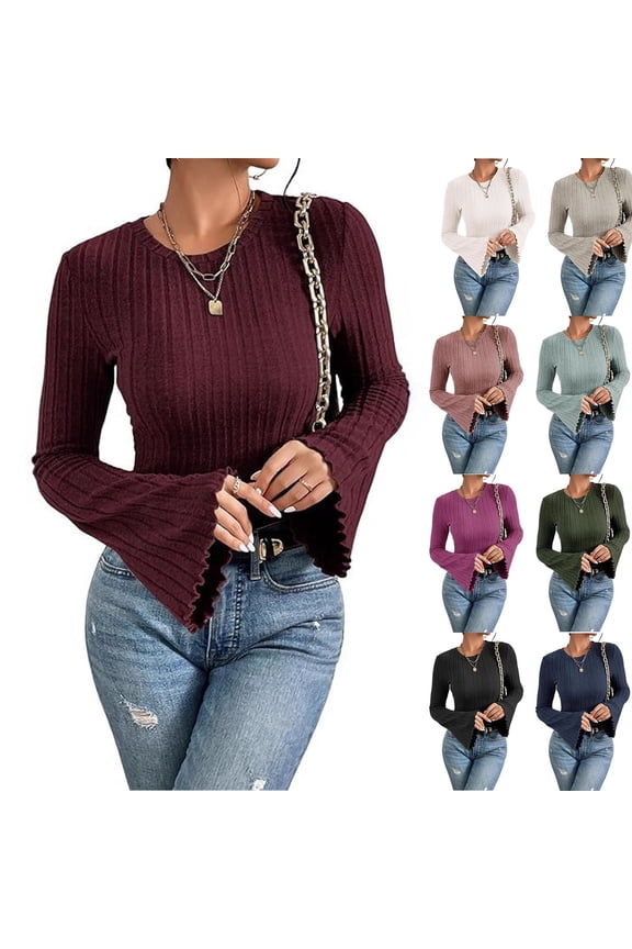 Women's Fashion Casual Bell Sleeve Collared Blouse, Round Neck Loose Fit Top, Elegant Ladies Shirt for Work or Weekend,Army Green M