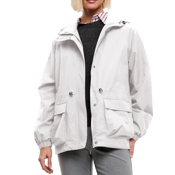 yuCgh Women's Fashion Long-Sleeved Hooded Drawstring Waterproof Outdoor Hiking Jacket with Durable Design for Adventure and Casual Use,Beige XL