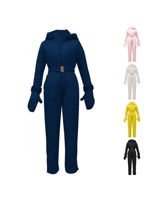 Women's Fashion One-piece Ski Suit, Sports Ski Set with Zipper Hooded Design, Waterproof and Warm for Snowboarding and Winter Sports,Orange S