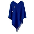 thumbnail image 1 of yuCgh Women's Fashion Two-Way Wear Tassel Hooded Knitted Shawl, Versatile Travel Warm Outer Cloak, Winter Cape Scarf, Casual Hooded Scarf,Royal Blue, 1 of 2