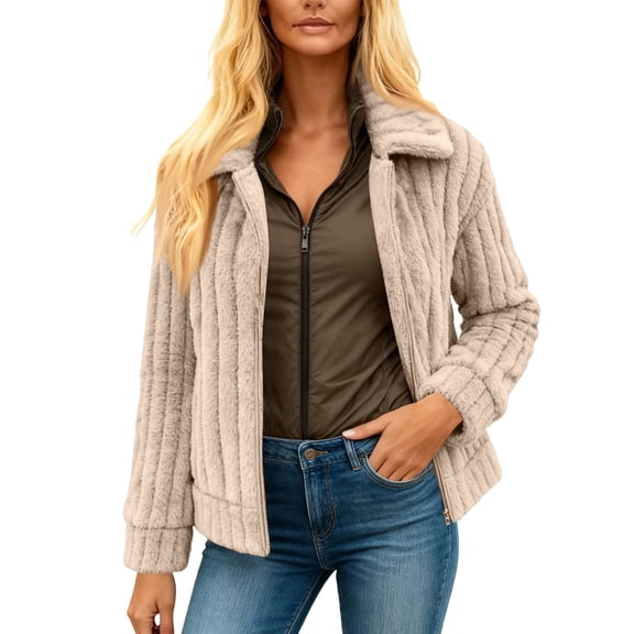 yuCgh Women's Fashionable Casual Long Sleeve Western Lapel Zipper Furry Coat with Trendy Design for Winter Season Cozy and Stylish Outerwear,Complexion S