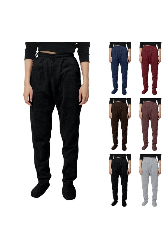 Women's Footed Sweatpants with Fleece Lined Feet, Elastic Waist Soft and Warm Footing Pajamas Pants, Perfect for Cold Weather Sleepwear and Indoor Comfort,Black 2XL