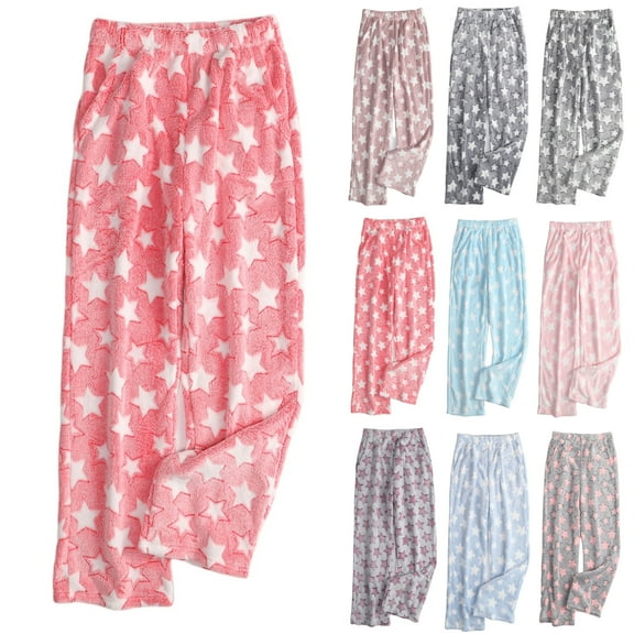 yuCgh Women's Patterned Pajama Pants with Star Design, Plush Sleep Pants Soft Elastic Waist and 2 Pockets, Cozy for Nighttime and Winter Season,Gray 3XL