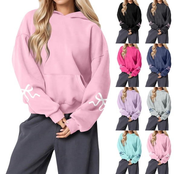 yuCgh Women's Preppy Graphic Hoodie, Lightweight Long Sleeve Pullover with Front Pockets, Casual Comfort, Loose Fit, Perfect for School or Weekend Wear,Light Purple S