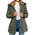 thumbnail image 1 of yuCgh Women's Solid Color Hooded Jacket Cotton Jacket with Mid-Length Design for Winter Warm and Comfortable Outerwear for Daily Use,Army Green L, 1 of 7