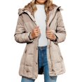 thumbnail image 1 of yuCgh Women's Solid Color Hooded Jacket Cotton Jacket with Mid-Length Design for Winter Warm and Comfortable Outerwear for Daily Use,Beige L, 1 of 7
