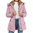 thumbnail image 1 of yuCgh Women's Solid Color Hooded Jacket Cotton Jacket with Mid-Length Design for Winter Warm and Comfortable Outerwear for Daily Use,Pink 2XL, 1 of 7