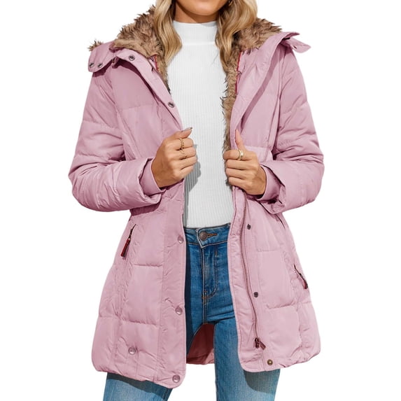 yuCgh Women's Solid Color Hooded Jacket Cotton Jacket with Mid-Length Design for Winter Warm and Comfortable Outerwear for Daily Use,Pink 2XL