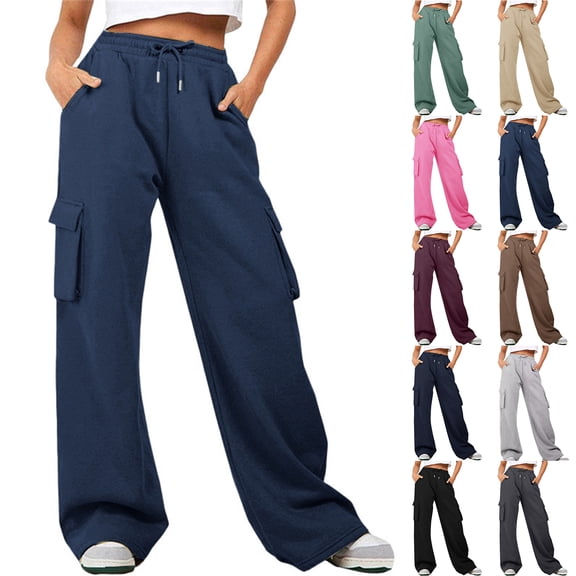yuCgh Women's Sweatpants with Pockets, Fleece Lined Loose Joggers, Solid Color Casual Design for Athletic Wear, Outdoor Sports, and Everyday Comfort,Pink XL