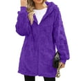 thumbnail image 1 of yuCgh Women's Warm Casual Fashion Thick Checkered Plush Mid-Length Hooded Cardigan Coat with Elegant Button and Zipper for Comfortable Style,Purple XL, 1 of 6