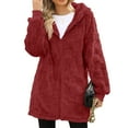 thumbnail image 1 of yuCgh Women's Warm Casual Fashion Thick Checkered Plush Mid-Length Hooded Cardigan Coat with Elegant Button and Zipper for Comfortable Style,Red XL, 1 of 6